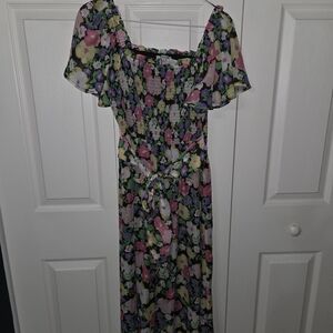 White Birch Floral Maxi Dress with Short Sleeves